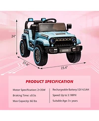 12V Ride-On Truck for Children, Remote Control, Dual Motors, 3 Speeds, Spring Suspension, Led Lights, All-Terrain Electric Vehicle Ages 3-5