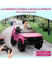 2 Seater Ride On Truck, Licensed Chevrolet Silverado, 3-Speed Electric Car with Remote Control, Spring Suspension, MP3 Music, Led Light for Kids 3-8