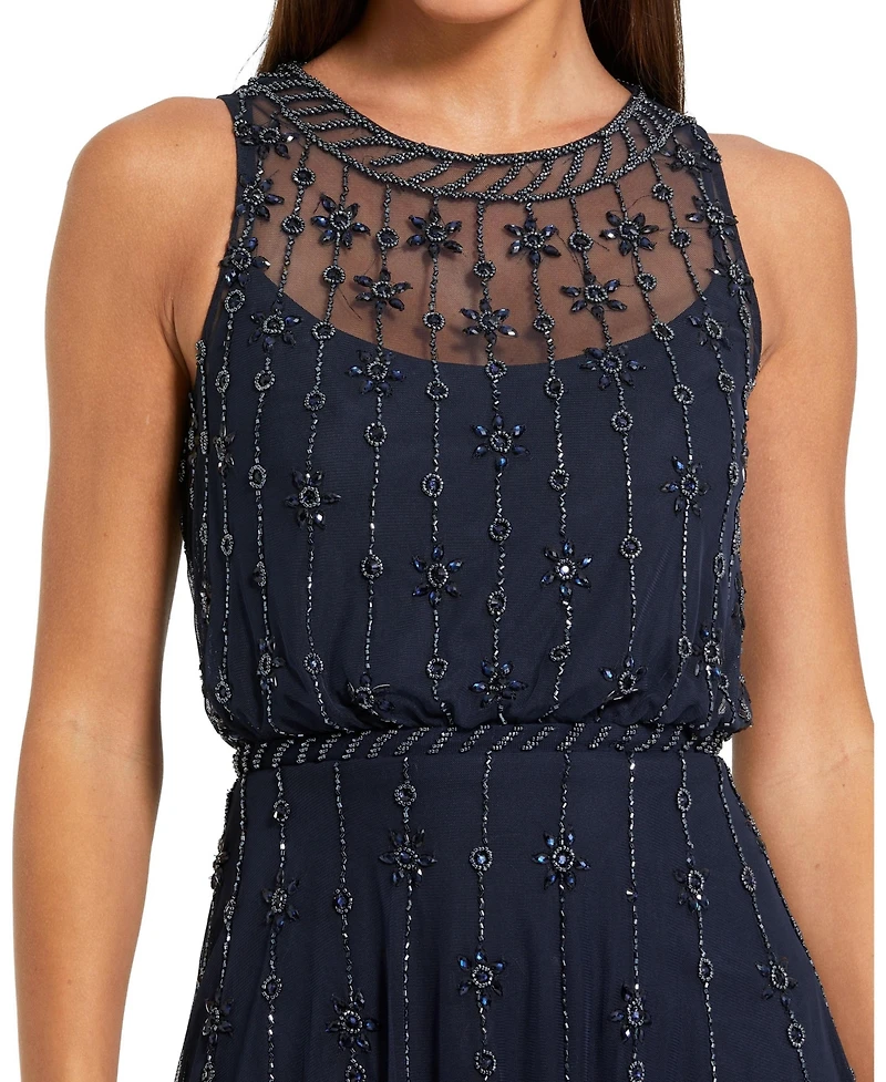 Mac Duggal Women's High Neck Sleeveless Embelished A Line Dress