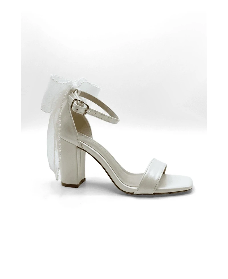 Forever and Always Shoes Women's Evarose Bow Detail Block Heel Bridal Sandal