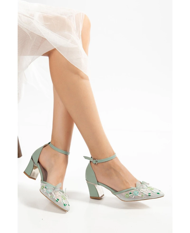 Prologue Shoes Women's Iry Block Heel Bridal Pointed Toe Pump