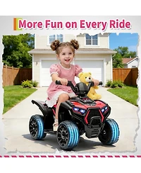 6V Kids Ride On Atv Quad Toy, Battery Powered 4-Wheel Off Road Vehicle for Outdoor Fun, Red/Pink, Ages 3-6