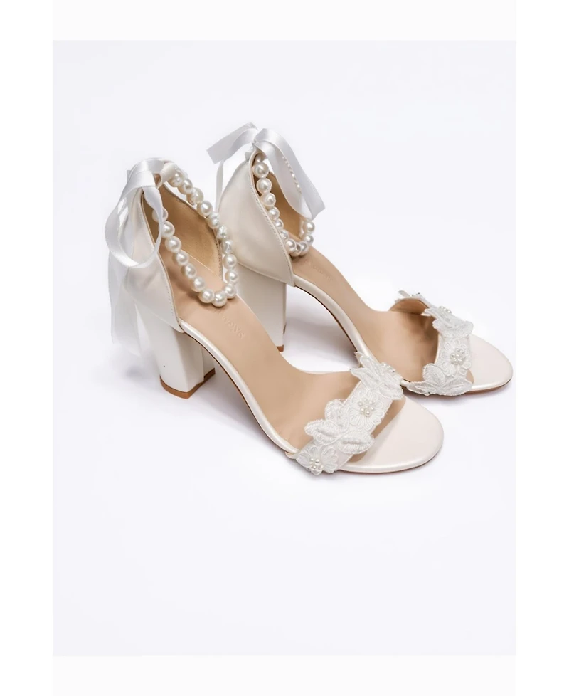 Forever and Always Shoes Women's Elvian Floral Block Heel Bridal Sandal