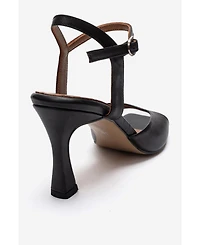 Forever and Always Shoes Women's Elvia Leather Stiletto Ankle Strap Sandal