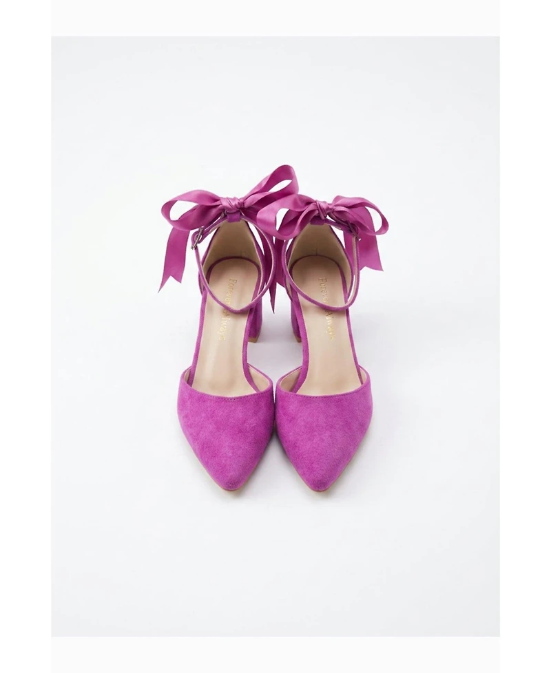 Forever and Always Shoes Women's Arielle Bow Ankle Strap Block Heel Pump
