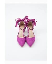 Forever and Always Shoes Women's Arielle Bow Ankle Strap Block Heel Pump