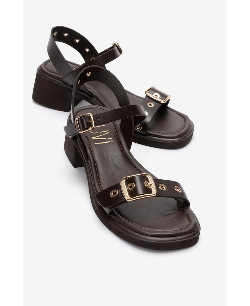 Forever and Always Shoes Women's Rabel Leather Block Heel Sandal