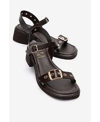 Forever and Always Shoes Women's Rabel Leather Block Heel Sandal