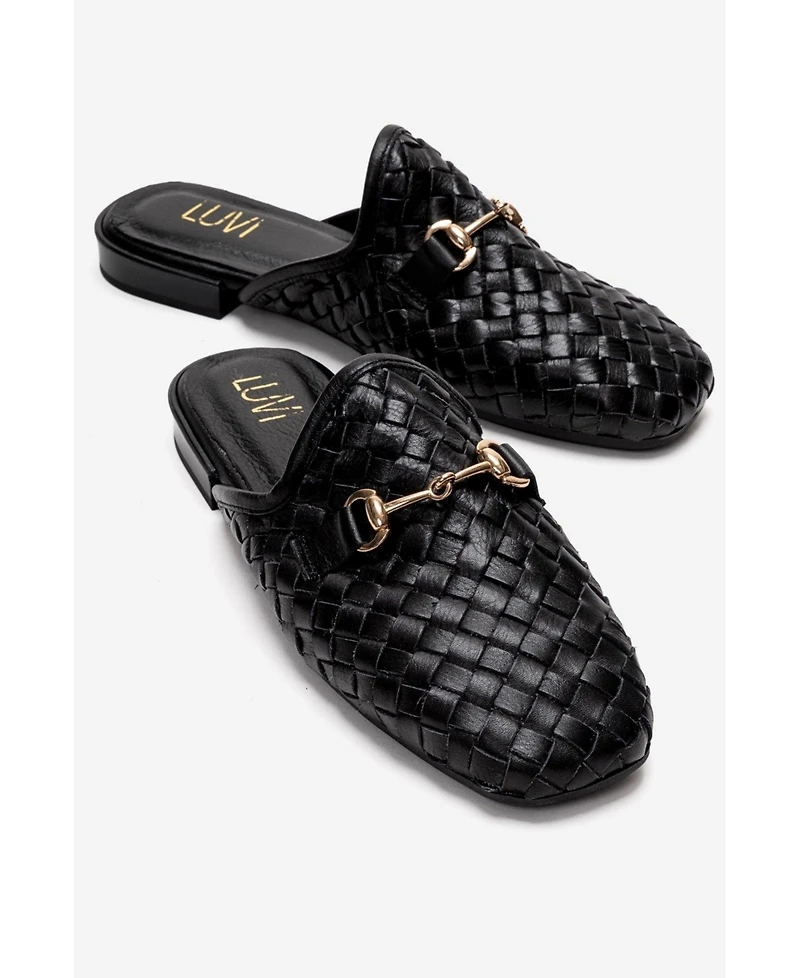 Forever and Always Shoes Women's Senia Leather Woven Mule