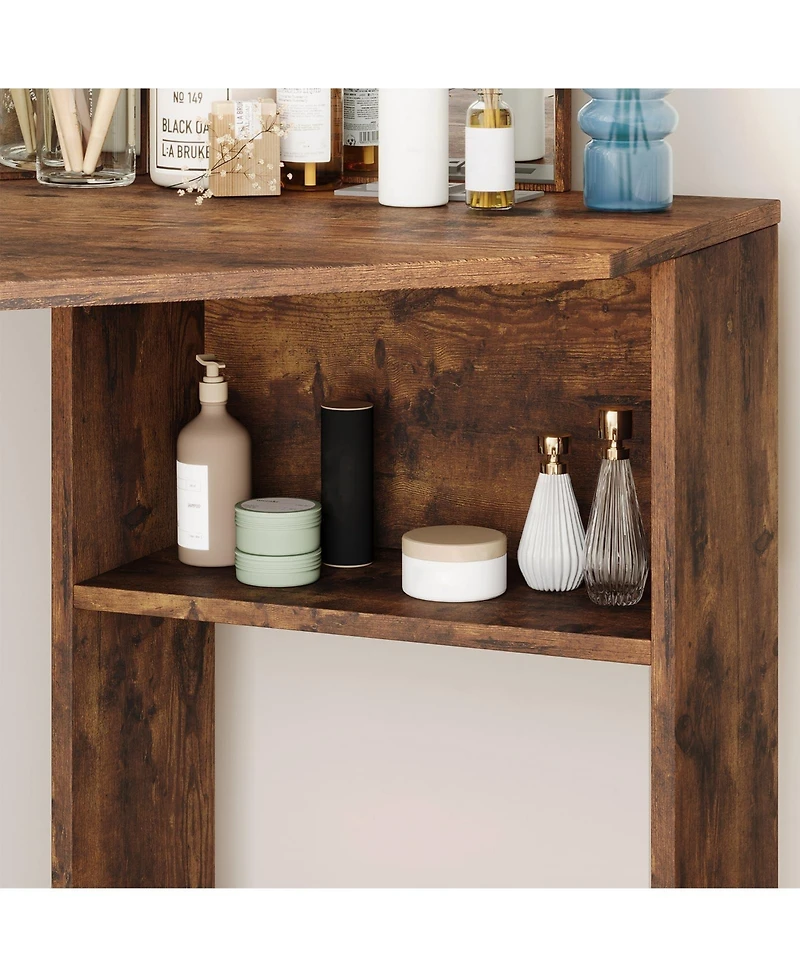 Corner Vanity Desk with Led Lighted Mirror, Makeup Table with Vanity Stool, 5 Drawers, Storage Shelves for Bedroom Bathroom