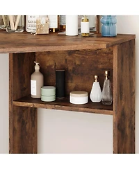 Corner Vanity Desk with Led Lighted Mirror, Makeup Table with Vanity Stool, 5 Drawers, Storage Shelves for Bedroom Bathroom
