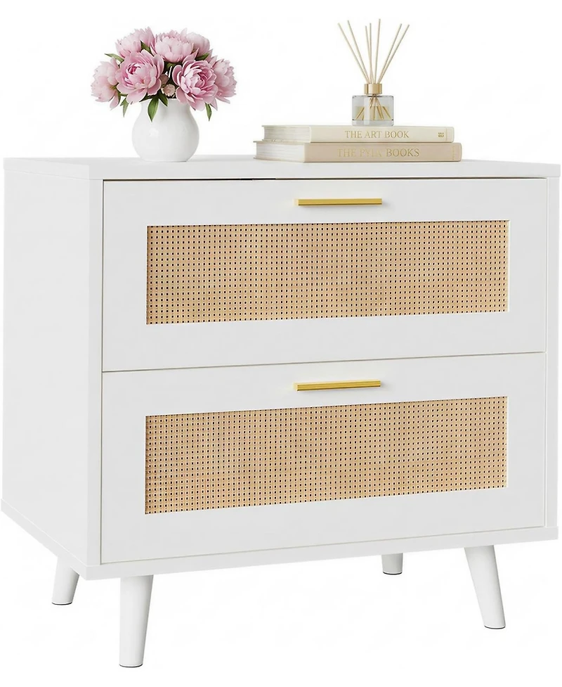 Rattan Nightstand with Charging Station