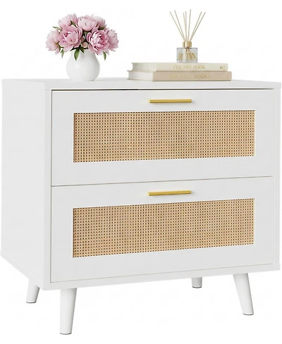 Rattan Nightstand with Charging Station