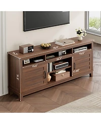 63" Farmhouse Tv Stand with Adjustable Shelves and Cabinet Doors, Entertainment Center for Living Room,Brown