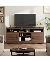 63" Farmhouse Tv Stand with Adjustable Shelves and Cabinet Doors, Entertainment Center for Living Room,Brown