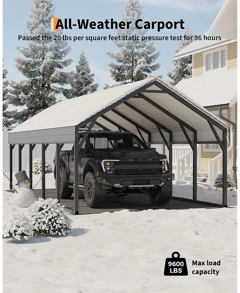 12' x 26' Metal Carport with Diagonal Braces, Heavy Duty Vehicle Shelter for Parking Driveway Boat and Rv, Black