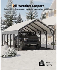 12' x 26' Metal Carport with Diagonal Braces, Heavy Duty Vehicle Shelter for Parking Driveway Boat and Rv, Black