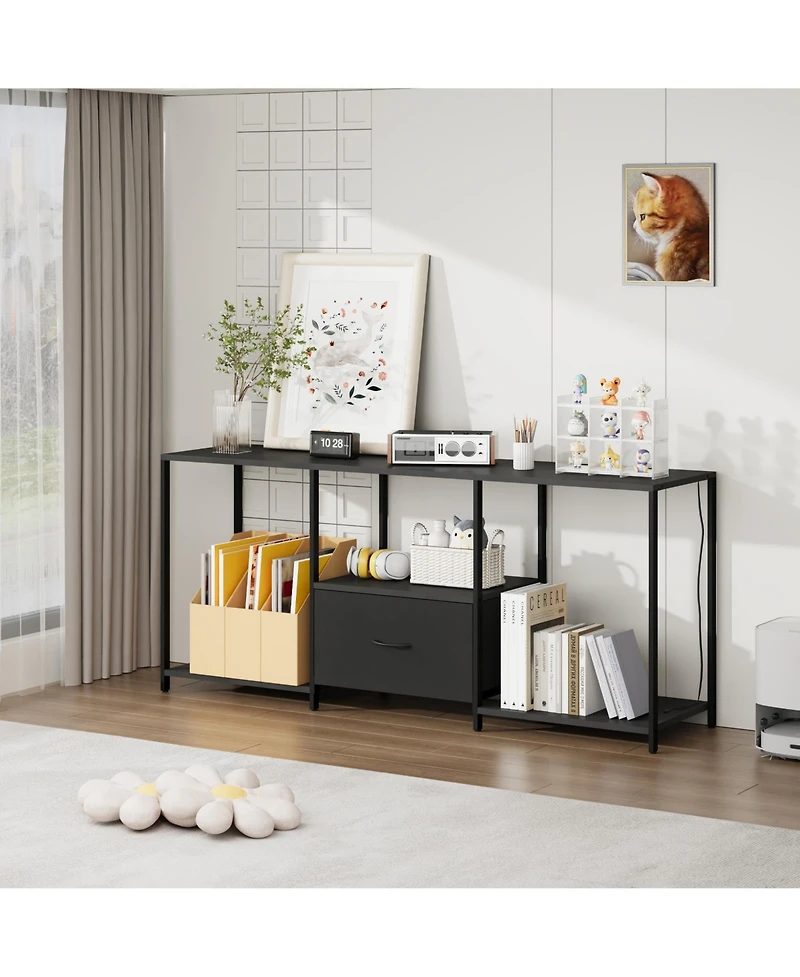 Tv Stand for TVs Up to 55 Inch, Led Light Entertainment Center, Media Console Table with Open Storage Shelves, Drawer for Living Room Bedroom, Black