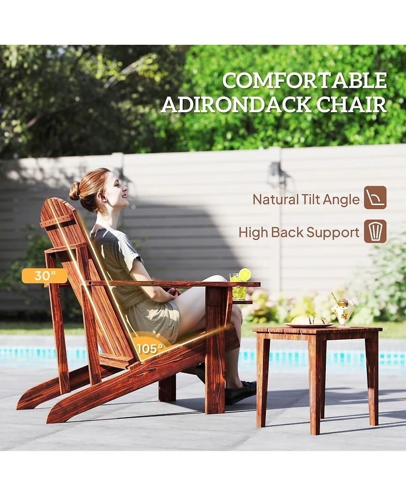 Outsunny Wooden Adirondack Chair, Outdoor Patio Lawn Chair with Cup Holder, Weather Resistant Lawn Furniture, Classic Lounge for Deck, Garden, Backyar