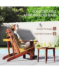 Outsunny Wooden Adirondack Chair, Outdoor Patio Lawn Chair with Cup Holder, Weather Resistant Lawn Furniture, Classic Lounge for Deck, Garden, Backyar