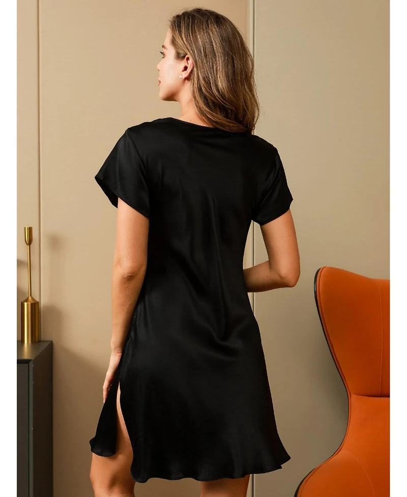 SilkSilky Women's Short-Sleeve Lace-Trim V-Neck Nightgown