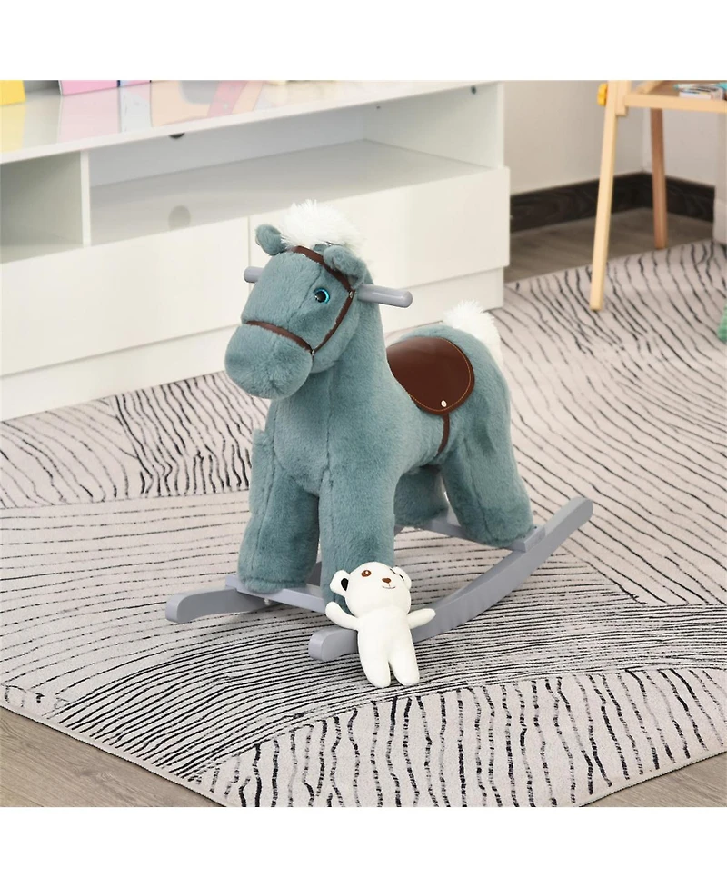 Yobtop Plush Ride-On Rocking Horse with Realistic Sounds & Bear Toy, 66 lb Capacity, Ages 3+