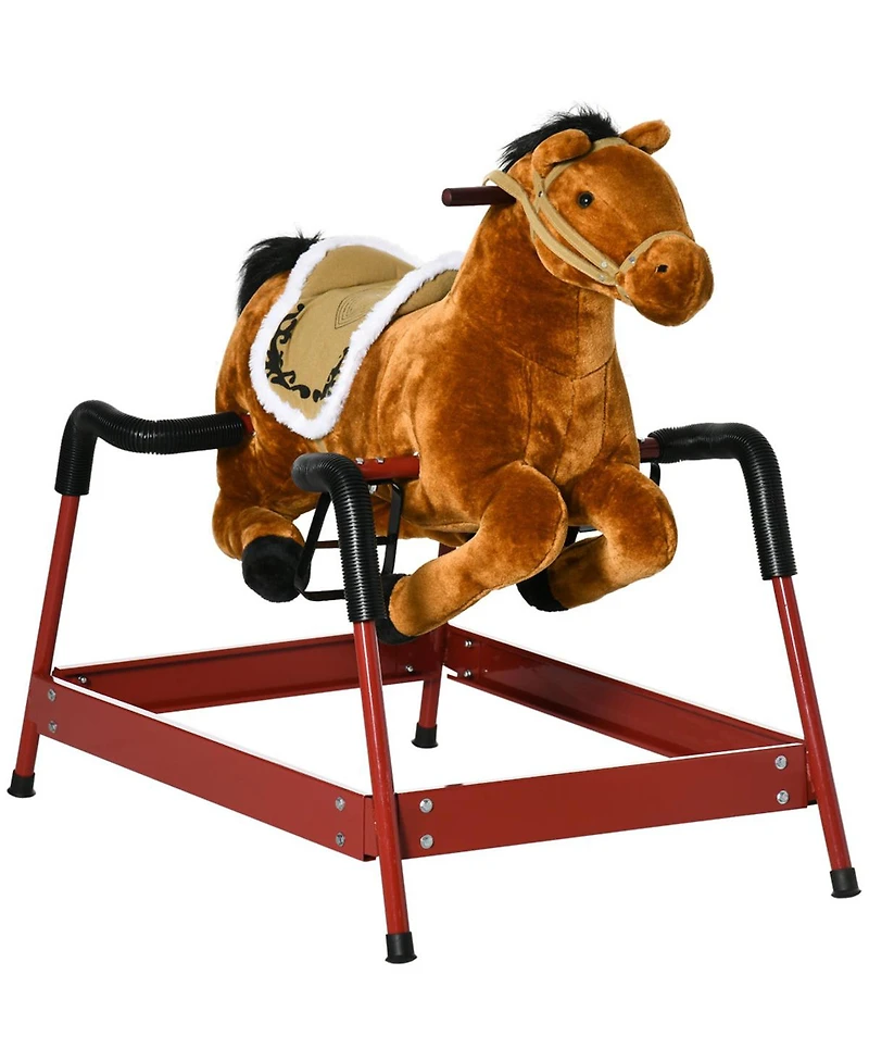 Yobtop Spring-Powered Plush Rocking Horse, 132 lb. Capacity, Ages 3+