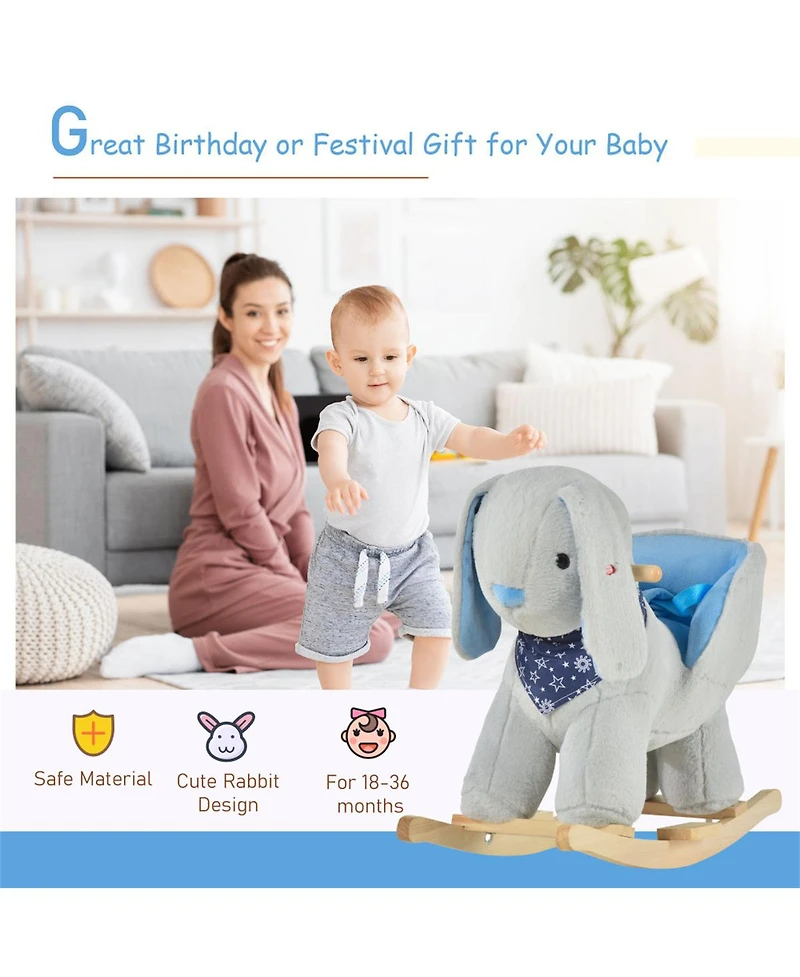 Yobtop Kids Ride-On Rocking Horse Toy Bunny Rocker with Fun Play Music, Soft Plush Fabric, Sturdy Wood Base, for Children