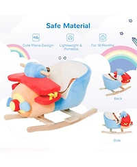Yobtop Kids Wooden Plush Airplane Rocking Chair with Lullaby, Ages 18 Months+