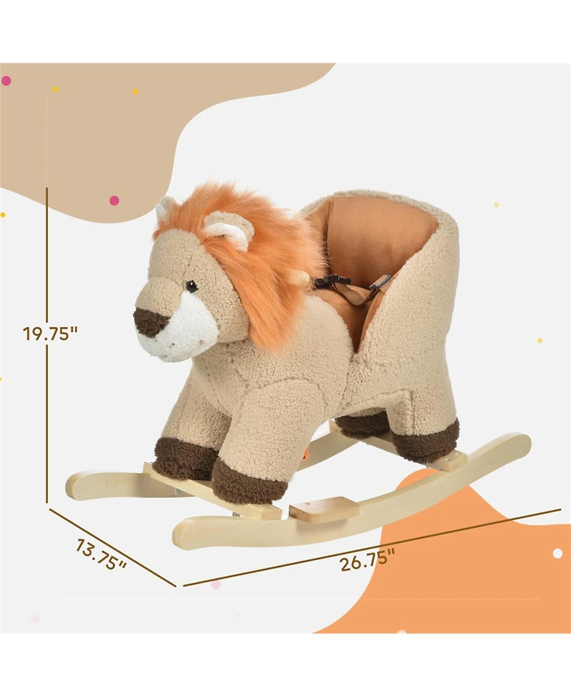 Yobtop Lion Wooden Plush Rocking Horse with Roaring Sound, Ages 3-4