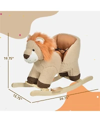 Yobtop Lion Wooden Plush Rocking Horse with Roaring Sound, Ages 3-4
