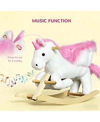 Yobtop Plush Swan Rocking Horse - Wooden Plush Ride-on Toy with Lullaby Song,Easy-Grip Handles and Footrests,Reinforced Steel Frame
