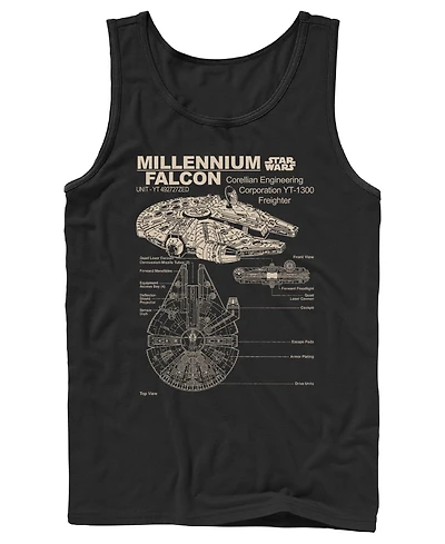 Fifth Sun Men's Star Wars Millennium Falcon Technical Schematic Graphic Tank Top