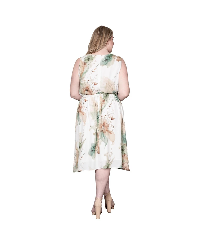 Standards & Practices Plus Floral-Print V-Neck Faux Wrap Midi Dress