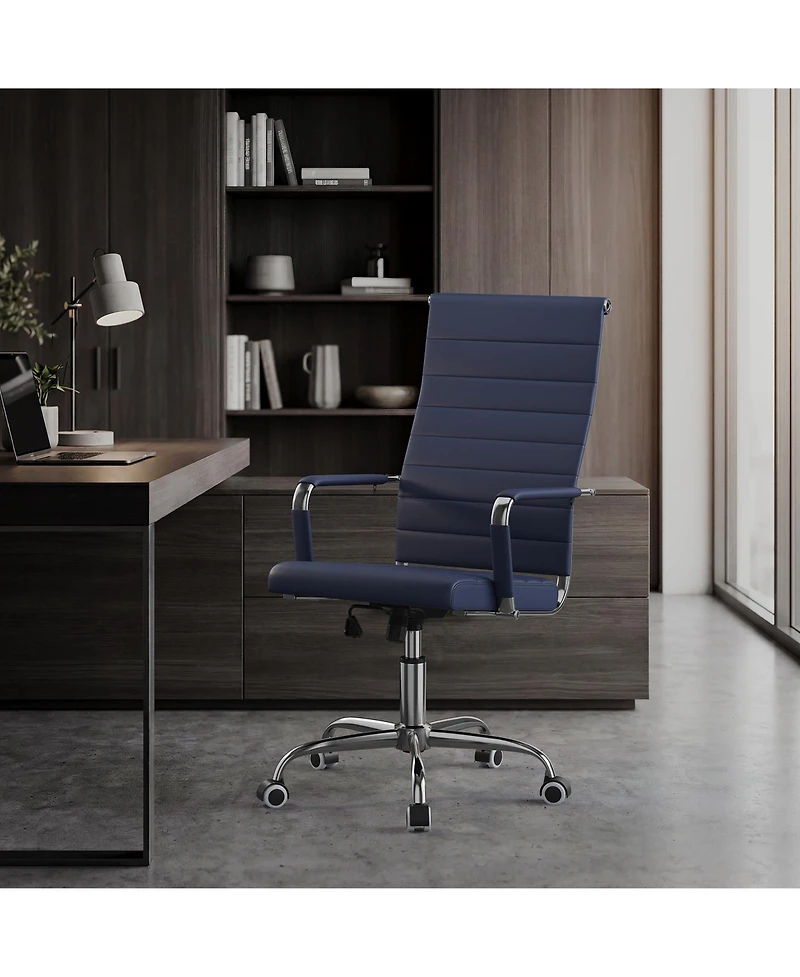 homfan Ergonomic Office Desk Chair, 1 Piece Set Executive Ribbed Mid-Back Pu Leather Conference Room Chair Adjustable Swivel with Arms