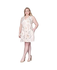 Standards & Practices Plus Floral-Print Linen-Blend V-Neck Shift Mini Dress