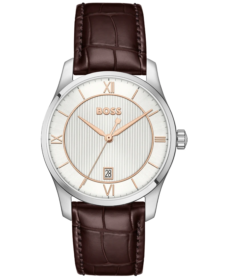 Hugo Boss Men's Principle Quartz Brown Calfskin Leather Watch 37mm