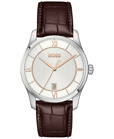 Hugo Boss Men's Principle Quartz Brown Calfskin Leather Watch 37mm