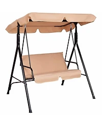 Clihome Loveseat Cushioned Patio Steel Frame Swing Glider