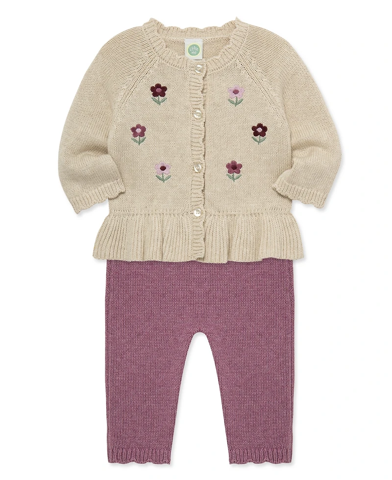 Little Me Baby Girls' Flower Sweater and Pants, 2-Piece Set