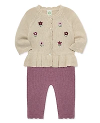 Little Me Baby Girls' Flower Sweater and Pants, 2-Piece Set