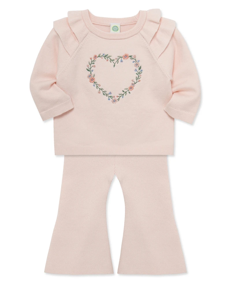 Little Me Baby Girls' Heart Embroidered Sweater and Flare Pants, 2-Piece Set