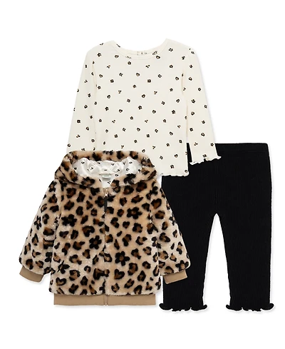 Little Me Baby Girls' Leopard Print Hooded Jacket, Top and Pants, 3-Piece Set