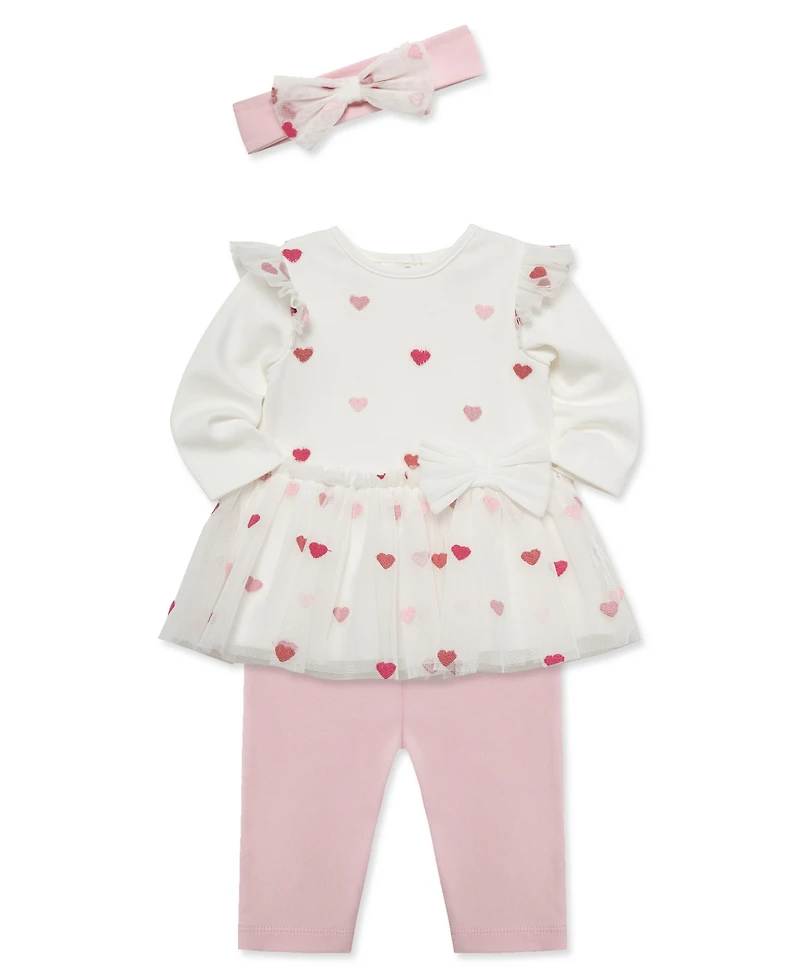 Little Me Baby Girls' Hearts Print Tutu Top, Leggings and Headband, 3-Piece Set