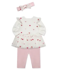 Little Me Baby Girls' Hearts Print Tutu Top, Leggings and Headband, 3-Piece Set