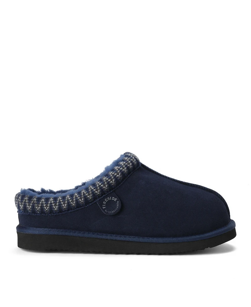 Dearfoams Men's Grafton Genuine Shearling Clog Slipper with Embroidery