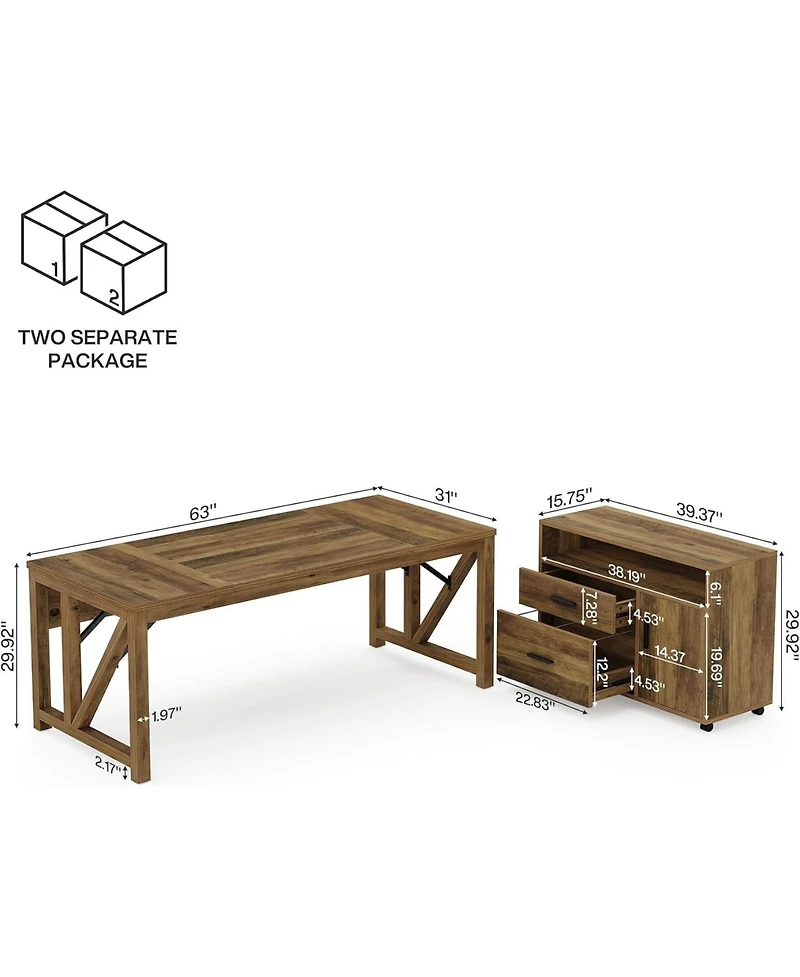 Tribesigns 63" L-Shaped Desk with File Cabinet