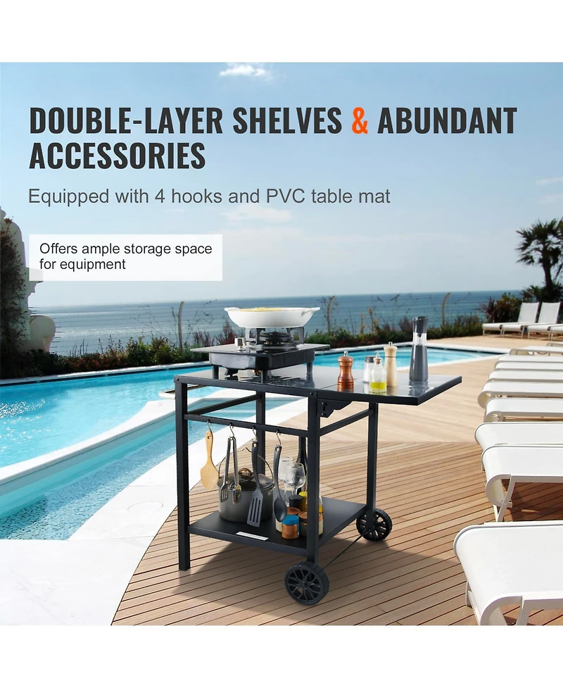 Vevor Outdoor Grill Dining Cart Double-Shelf Bbq Movable Food Prep Trolley Patio