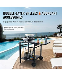 Vevor Outdoor Grill Dining Cart Double-Shelf Bbq Movable Food Prep Trolley Patio