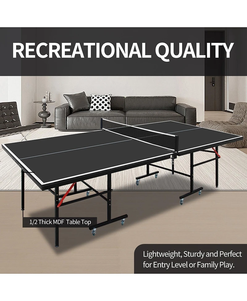 Clihome 8Feet Mid-Size Table Tennis Foldable and Portable Ping Pong Set